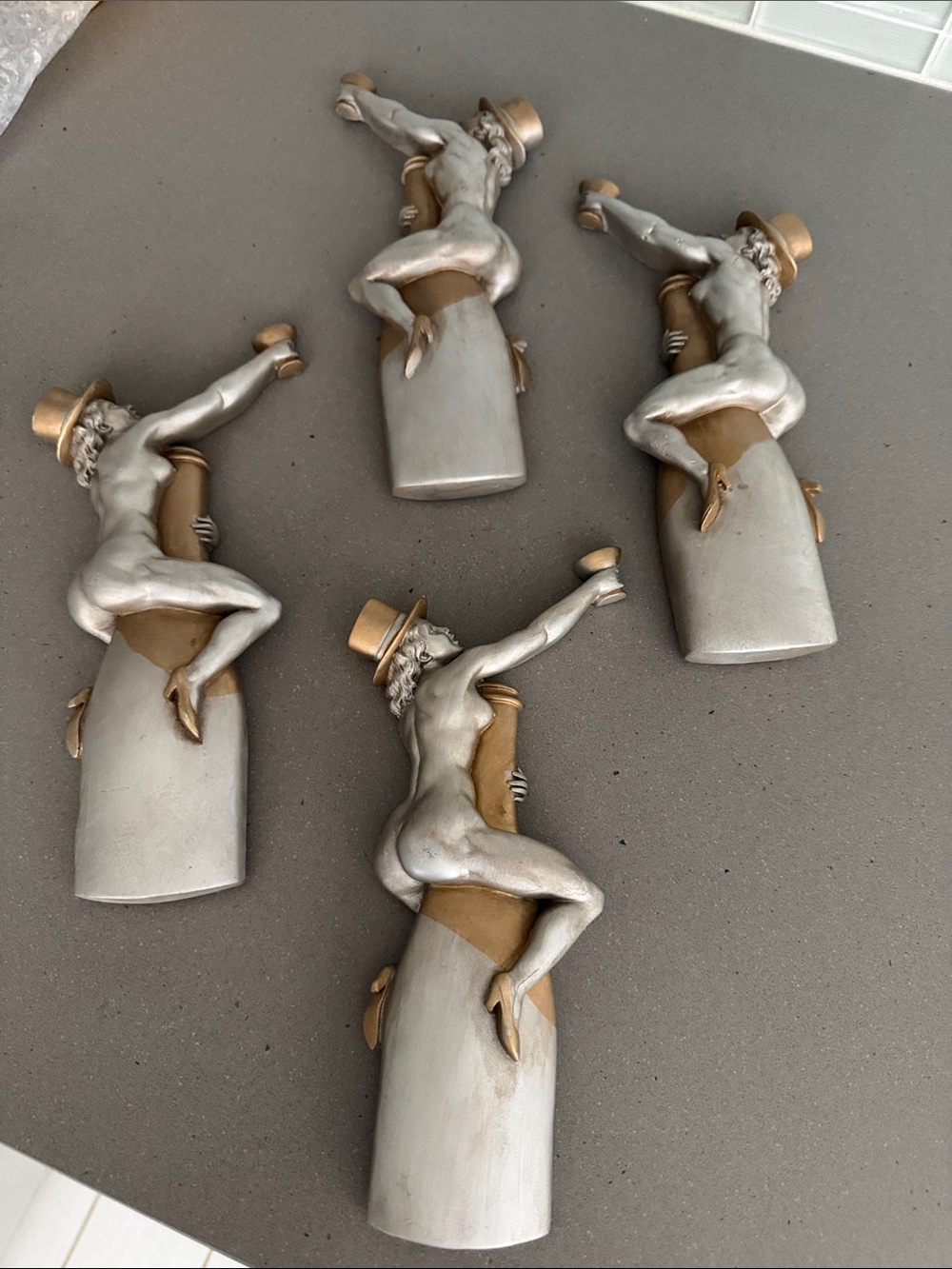 Set of 4 Vintage Nude Wall Hooks - Silver & Gold